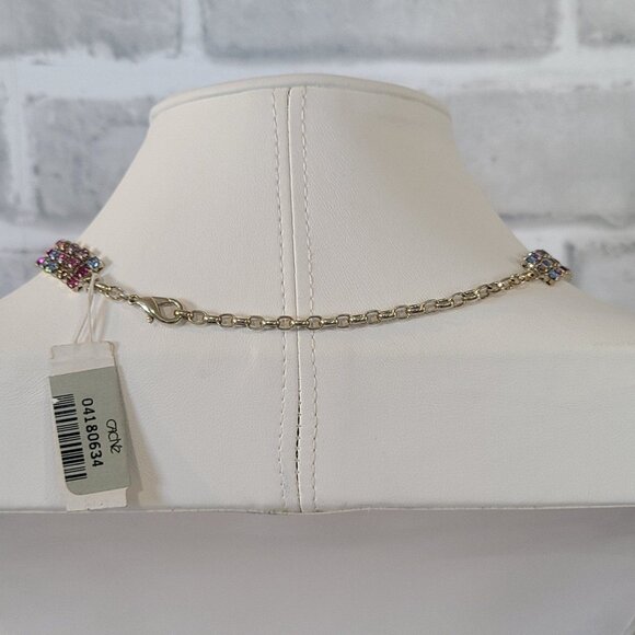 Vintage Cache Y2K Pink Blue Rhinestone Choker Necklace Bracelet Set NEW - Picture 8 of 9